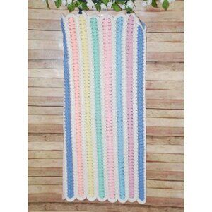 Beautiful Unisex Baby Receiving Blanket Knitted Crochet Handmade Pastel Rainbow